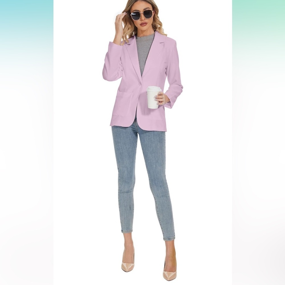Womens Casual Blazers Long Sleeve Front Notch Lapel Collar Blazers with Pockets